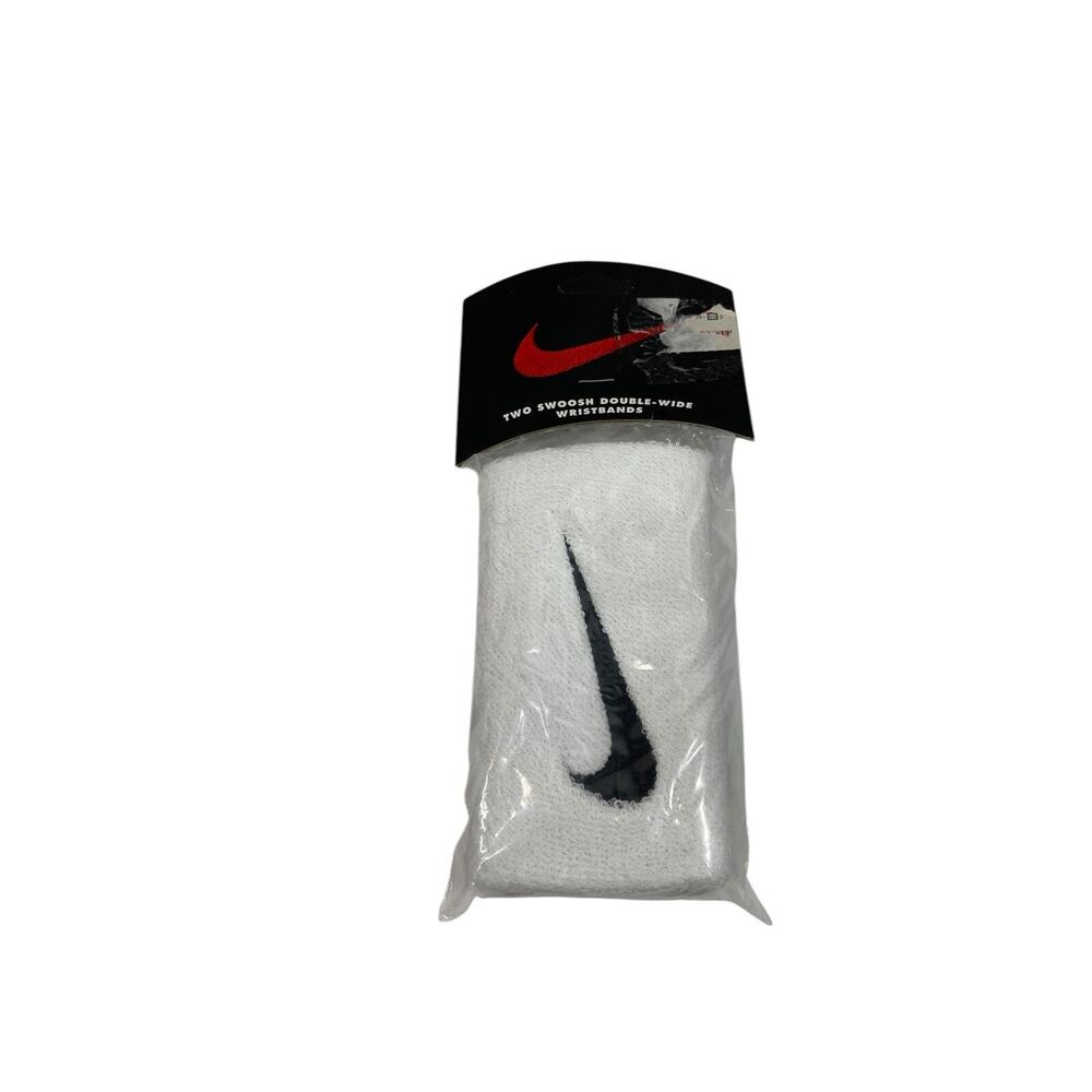 NIKE SWOOSH Vintage 1990s Double Wide Wristband Sweatbands Pair White & Black